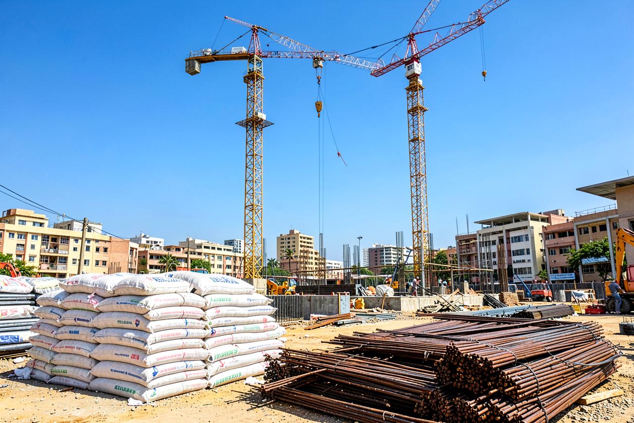 Construction materials on an active site