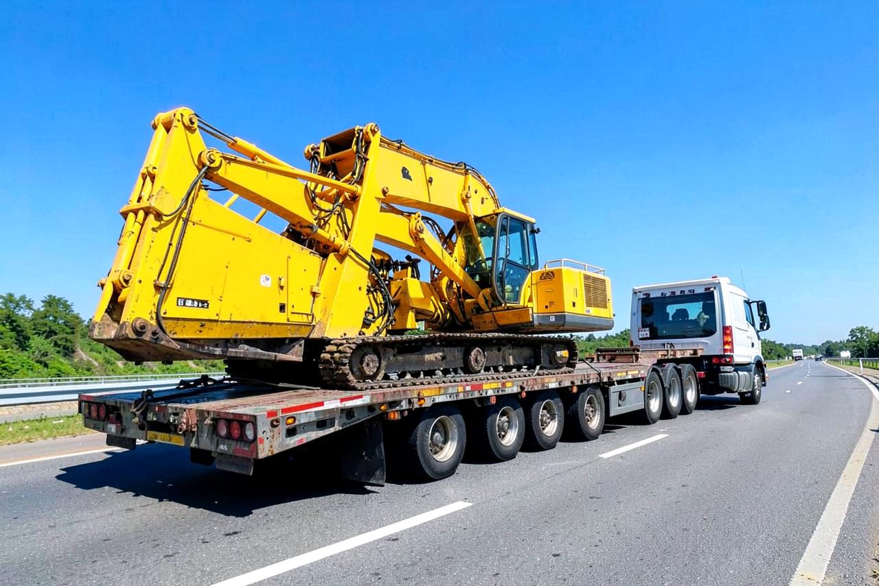 Oversized industrial cargo secured on a flatbed