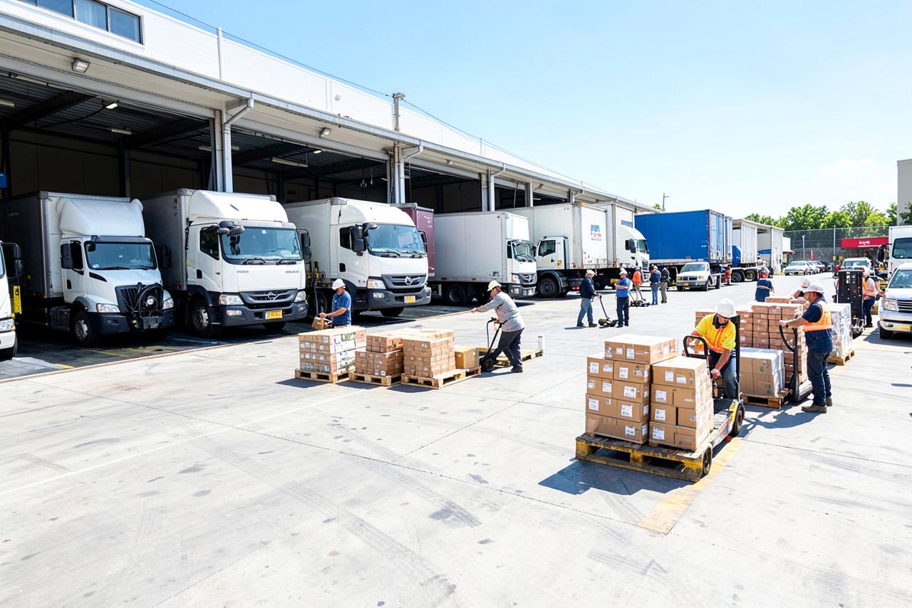 Mixed palletised consignments ready for distribution