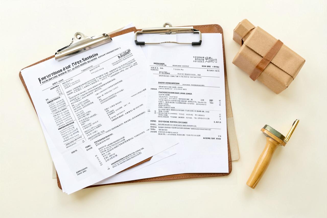 Shipping documents assembled into a file